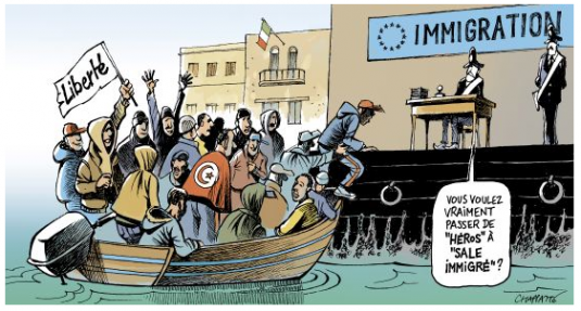 Chapatte : « Lampedusa croule sous l’immigration », www.globecartoon.com/dessin/