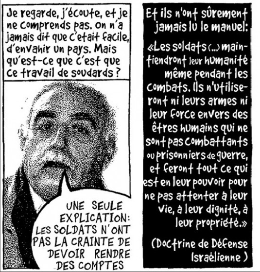 Exemple de photo-dessin : Jabr Wishah, directeur adjoint du Palestinian Center for Human Rights, « Dans l’enclos de Gaza ». Mise en ligne par LeTemps.ch. Parution dans le quotidien Le Temps le 5.2.2009. Parution dans le International Herald Tribune le 9.2.2009 © Chappatte